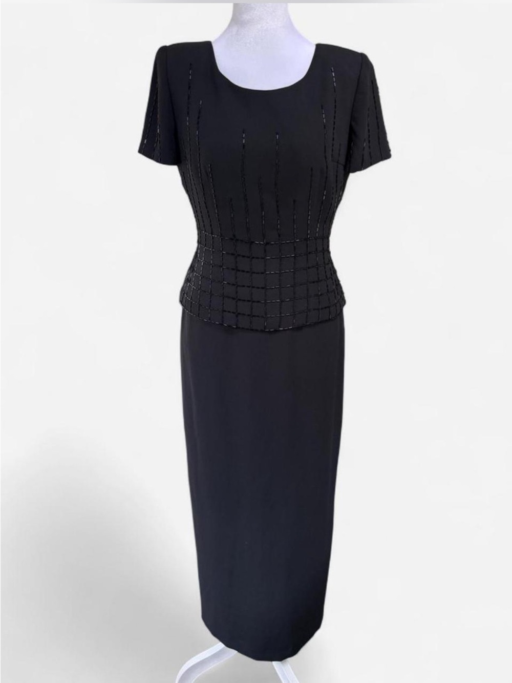 Vintage Donna Morgan Black Beaded Maxi Evening Dress Size 4